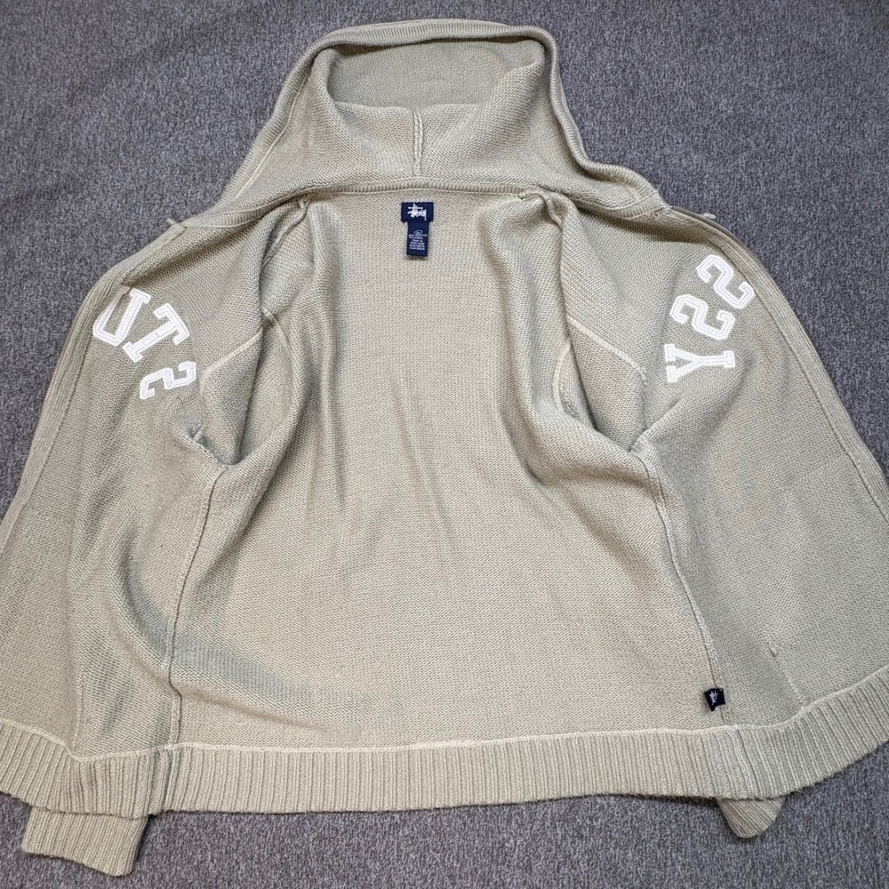 VTG Stussy Wool Blend Chunky Knit Full Zip Hoodie Sweater Mens L Baggy Y2K Skate - Picture 5 of 11
